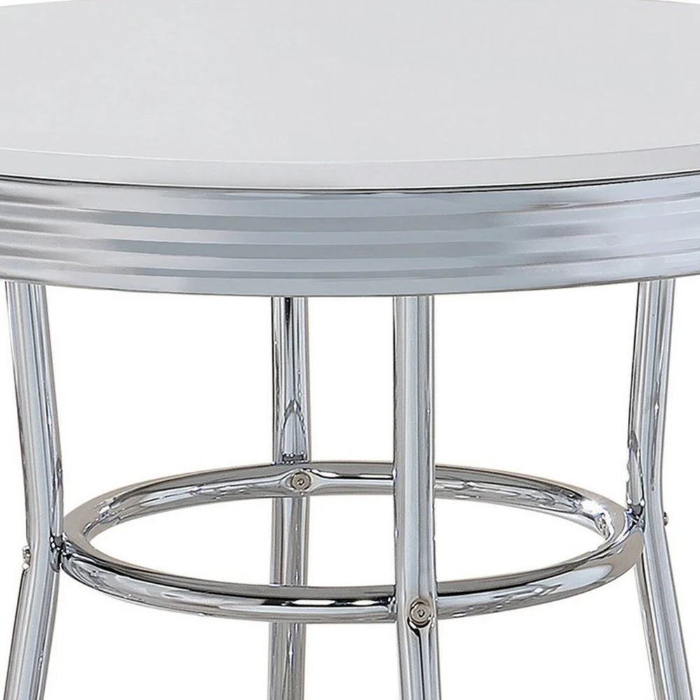Chic Retro 42-Inch Round Bar Table - Glossy White Lacquer & Ribbed Apron