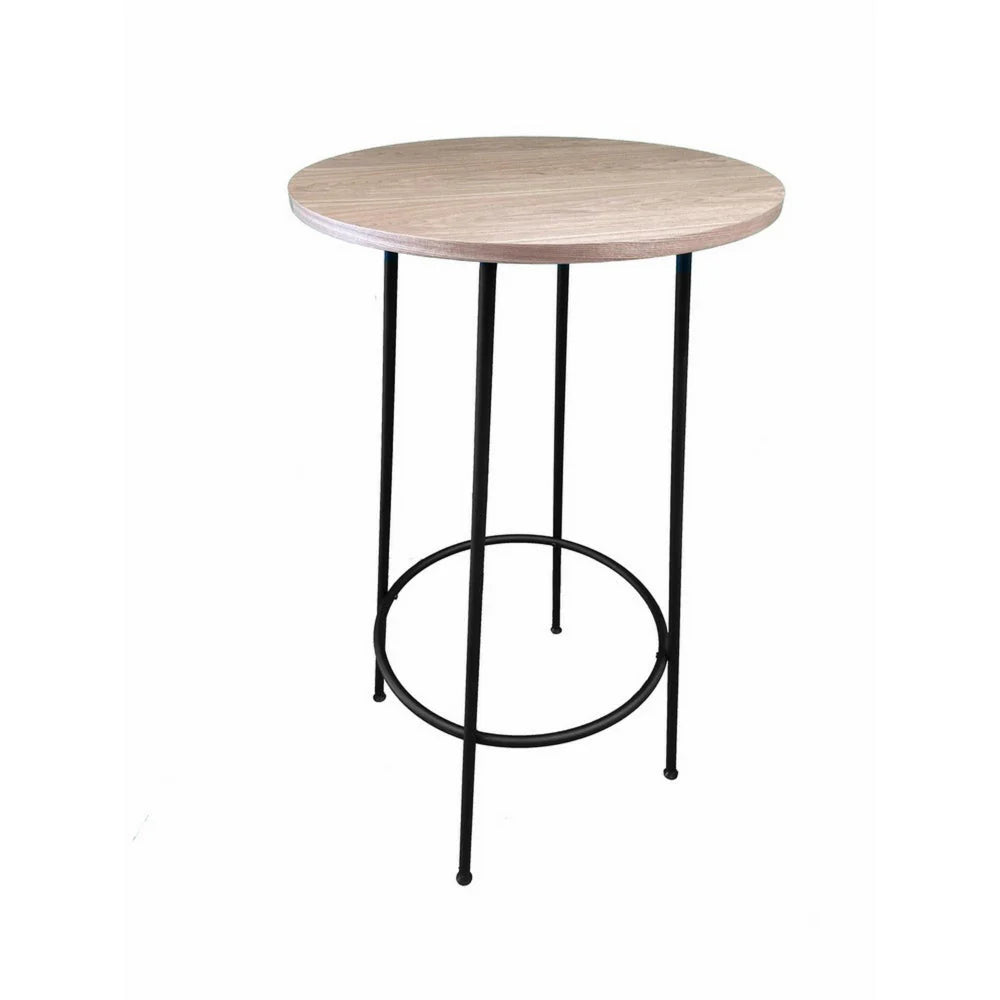 Neni 42-Inch Bar Table: Natural Wood Top & Modern Black Metal Base