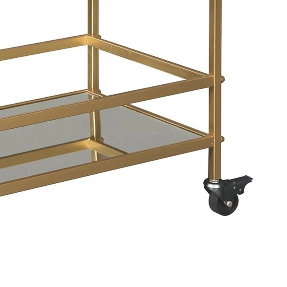 Gold Metal Frame with 2 Mirrored Shelves Bar Cart & Serving Cart