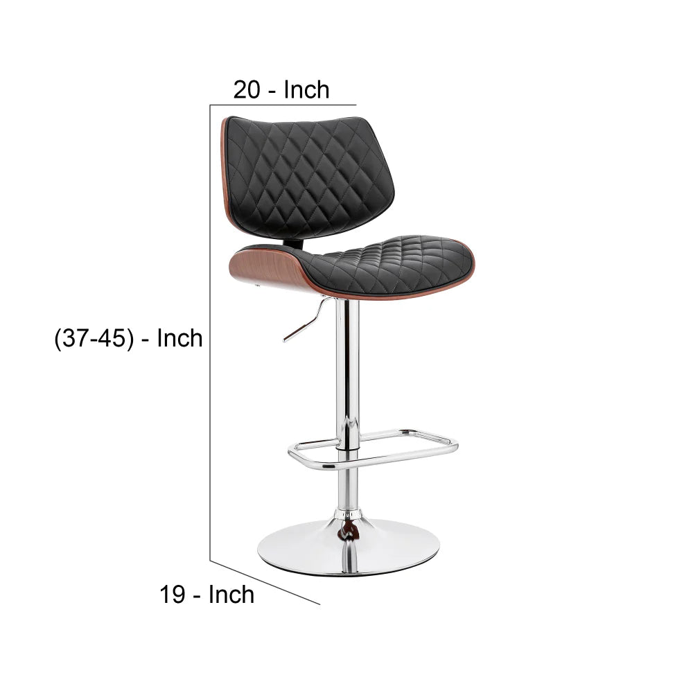 Adjustable Bar Stool with Faux Leather – Black and Silver, Perfect for Your Home Bar