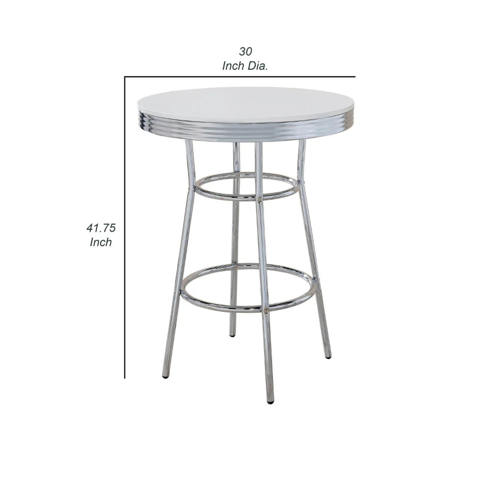 Chic Retro 42-Inch Round Bar Table - Glossy White Lacquer & Ribbed Apron