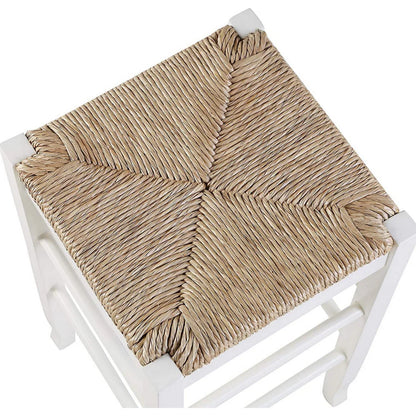 White & Brown Bar Stool with Hand Woven Rush for Your Home Bar – Square Wooden Frame Design