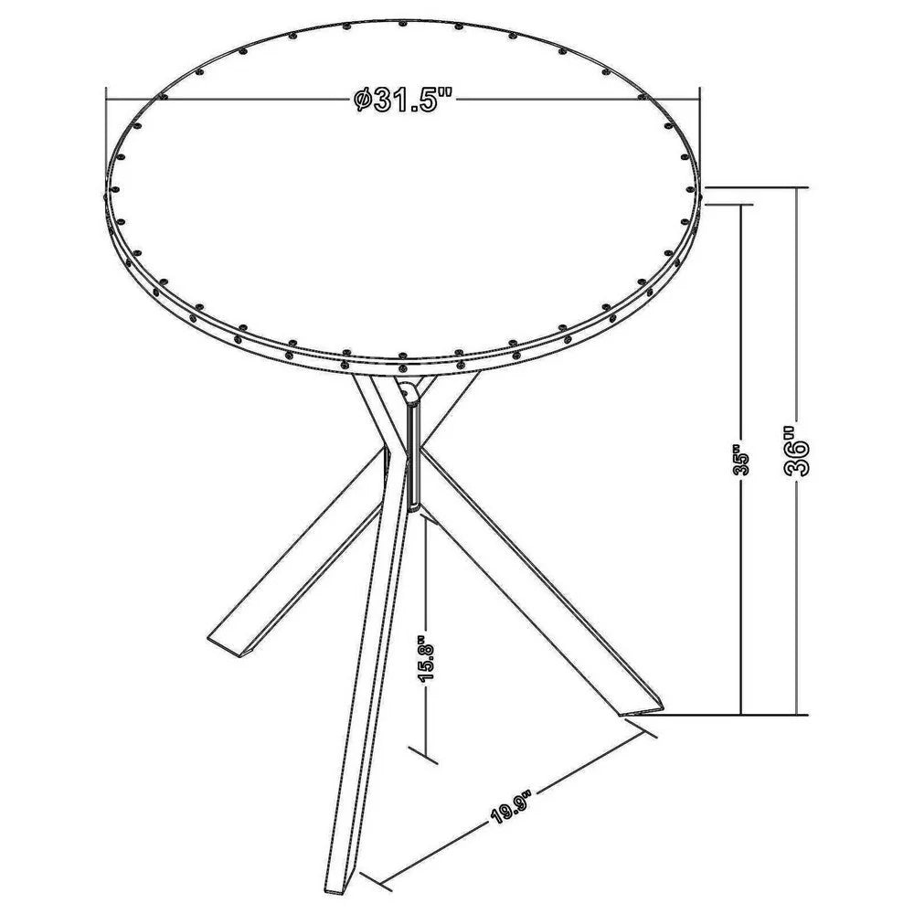 36 Inch Bar Table with Metal Top, Hammered Nails, Intersected Base, Silver – Ideal for Your Home Bar