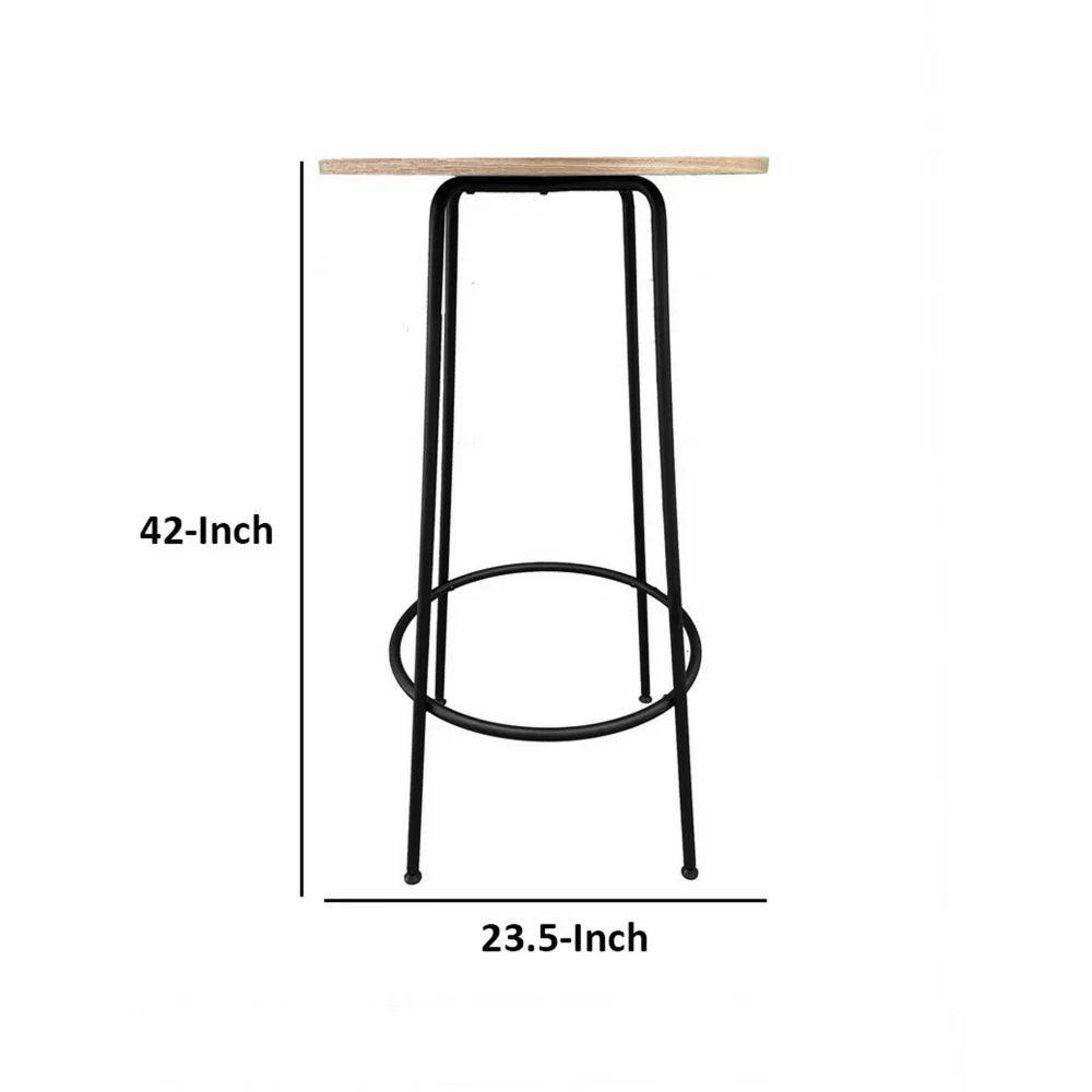 Neni 42-Inch Bar Table: Natural Wood Top & Modern Black Metal Base