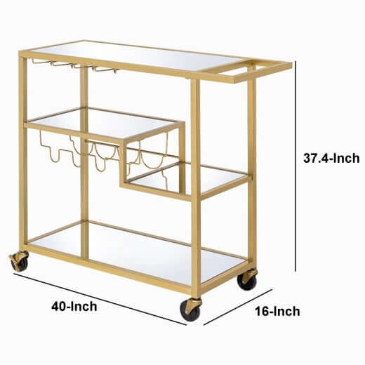 Gold Bar Cart & Serving Cart: Rectangular Metal Design with Stemware and Bottle Holder