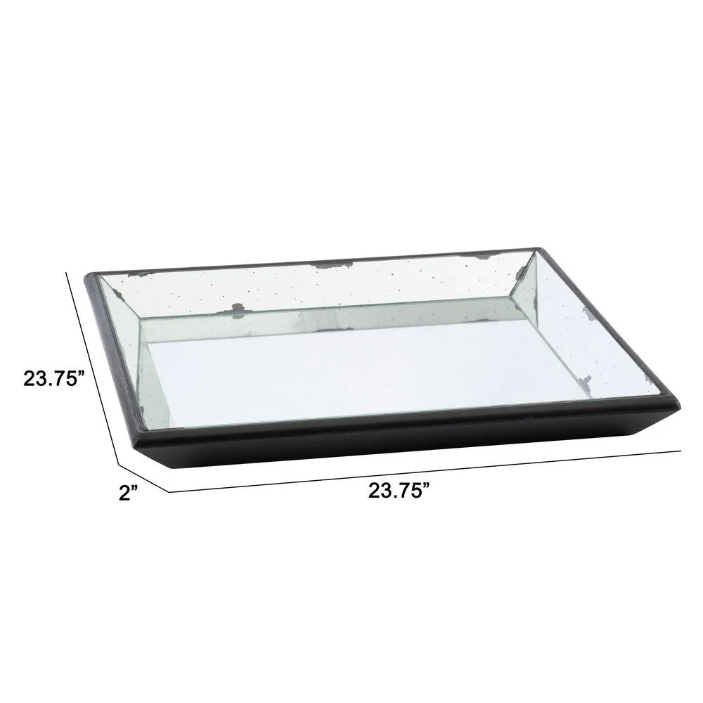 24-Inch Square Mirrored Decorative Tray – Modern Black Design for Game Room Accessories
