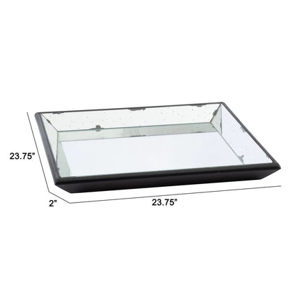 24-Inch Square Mirrored Decorative Tray – Modern Black Design for Game Room Accessories