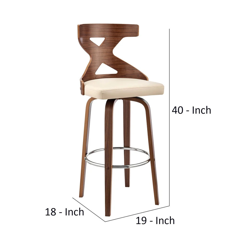Swivel Bar Stool with Curved Wooden X-Back – Elegant Cream and Brown for Your Home Bar
