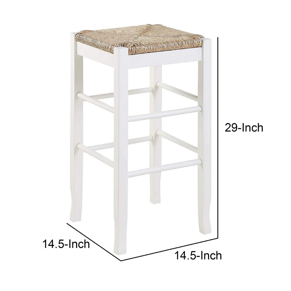 White & Brown Bar Stool with Hand Woven Rush for Your Home Bar – Square Wooden Frame Design
