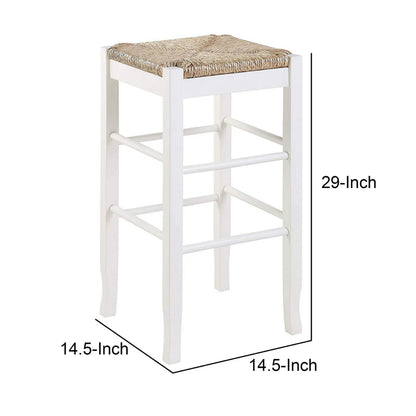 White & Brown Bar Stool with Hand Woven Rush for Your Home Bar – Square Wooden Frame Design