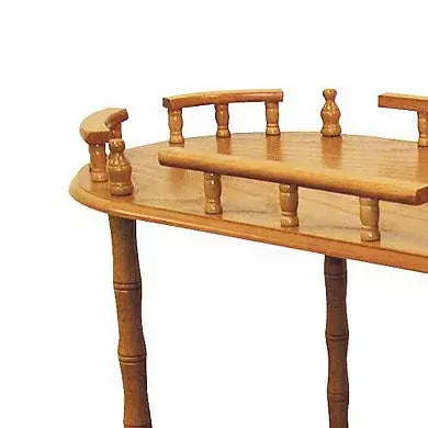 Oak Brown Bar Cart & Serving Cart with Casters – 2-Tier Wooden Wine Table with Elegant Turned Legs