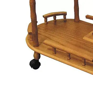Oak Brown Bar Cart & Serving Cart with Casters – 2-Tier Wooden Wine Table with Elegant Turned Legs