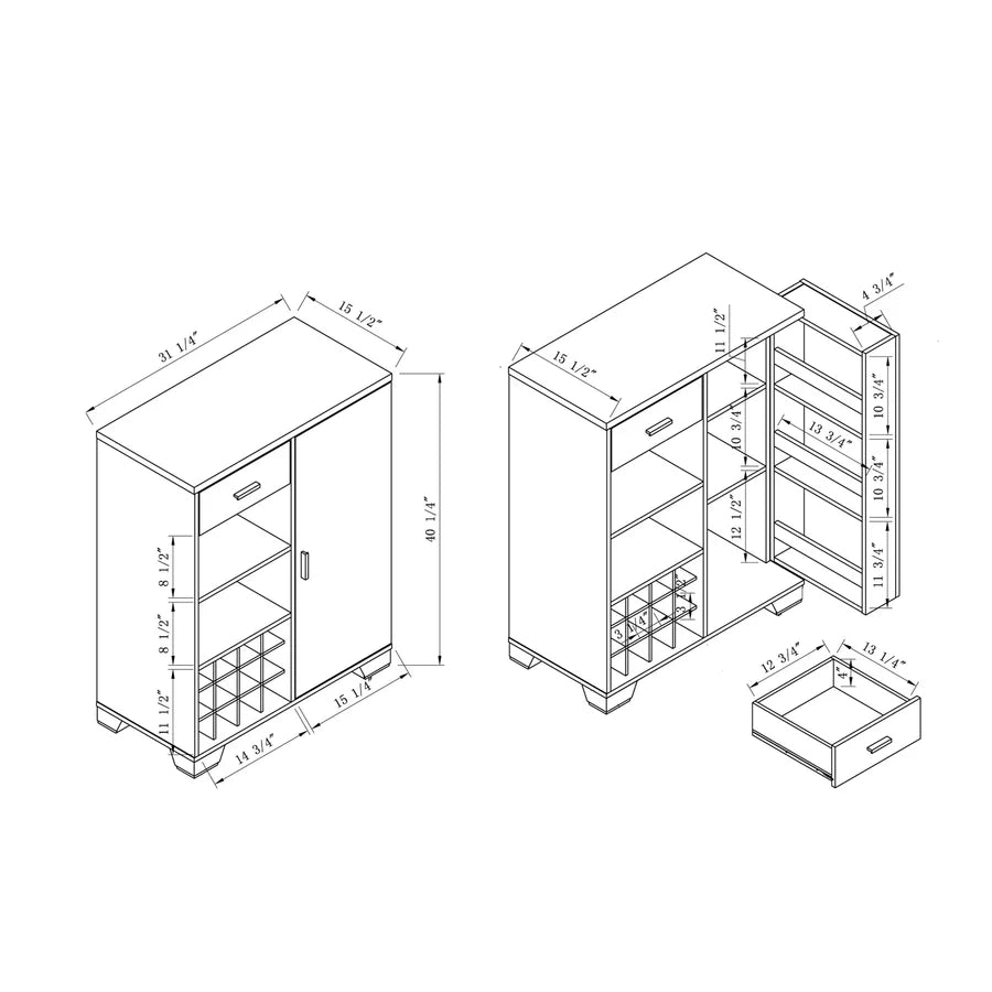 Morchi Multi-Storage Bar Cabinet Elegant Home Bar and Cabinet