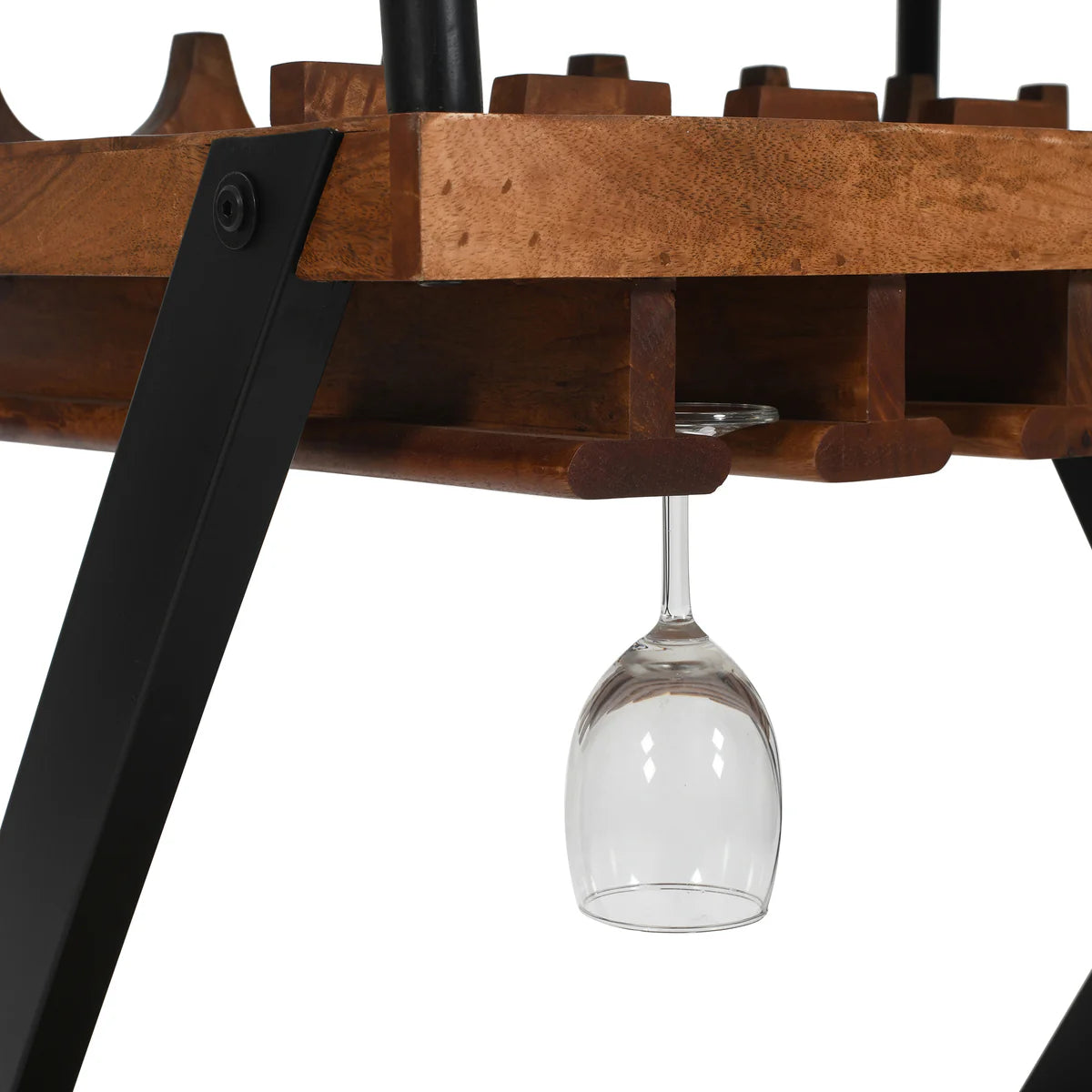30 Inch Rolling Wine Bar Cart, 2 Tray Tops, Stemware Rack, Bottle Holder, Natural Brown Mango Wood