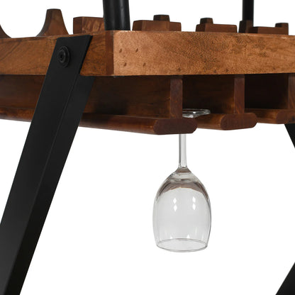30 Inch Rolling Wine Bar Cart, 2 Tray Tops, Stemware Rack, Bottle Holder, Natural Brown Mango Wood