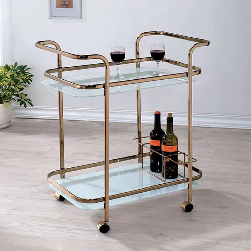 Tiana Contemporary Bar & Serving Cart in Champagne Finish