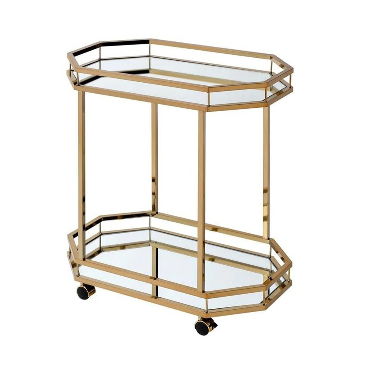 Gold & Mirror Metal Bar Cart - Elegant Serving Cart for Stylish Entertaining