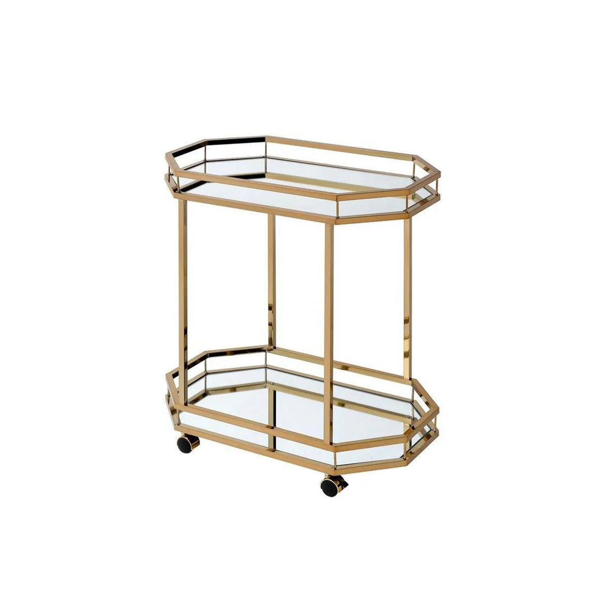 Gold & Mirror Metal Bar Cart - Elegant Serving Cart for Stylish Entertaining