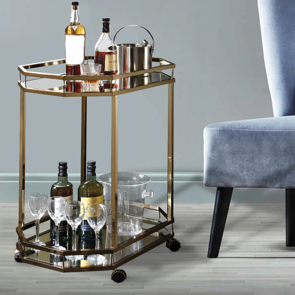 Gold & Mirror Metal Bar Cart - Elegant Serving Cart for Stylish Entertaining