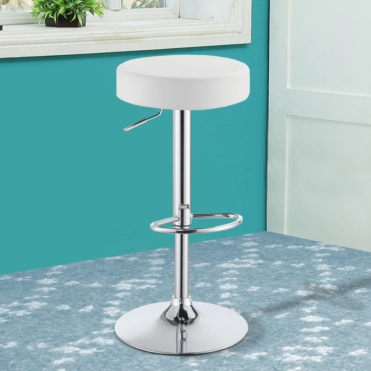 Backless Adjustable Bar Stool Stylish and Elegant - Modern Home Bar Furniture in White