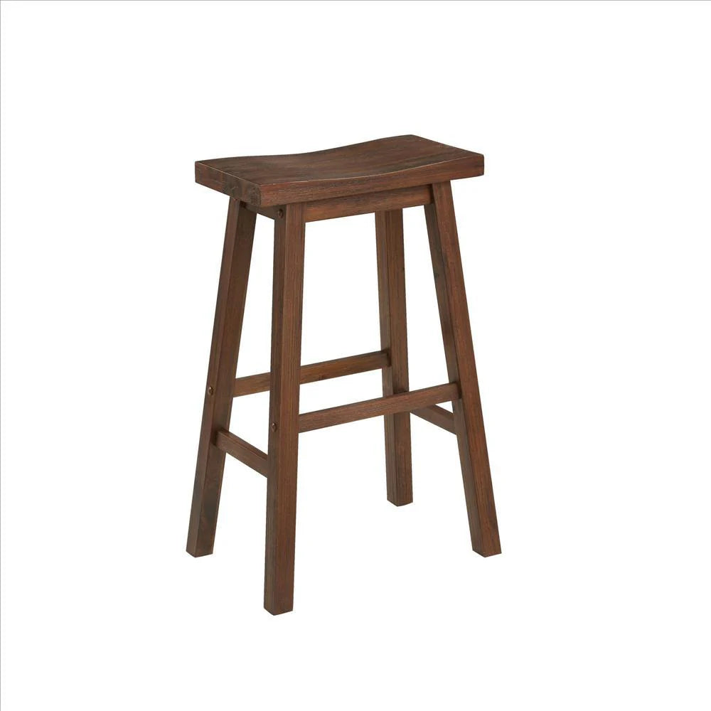 Rustic Saddle Design Wooden Barstool with Grain Details – Perfect for Your Home Bar, Brown
