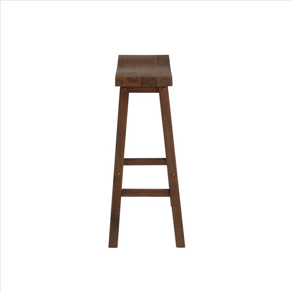 Rustic Saddle Design Wooden Barstool with Grain Details – Perfect for Your Home Bar, Brown