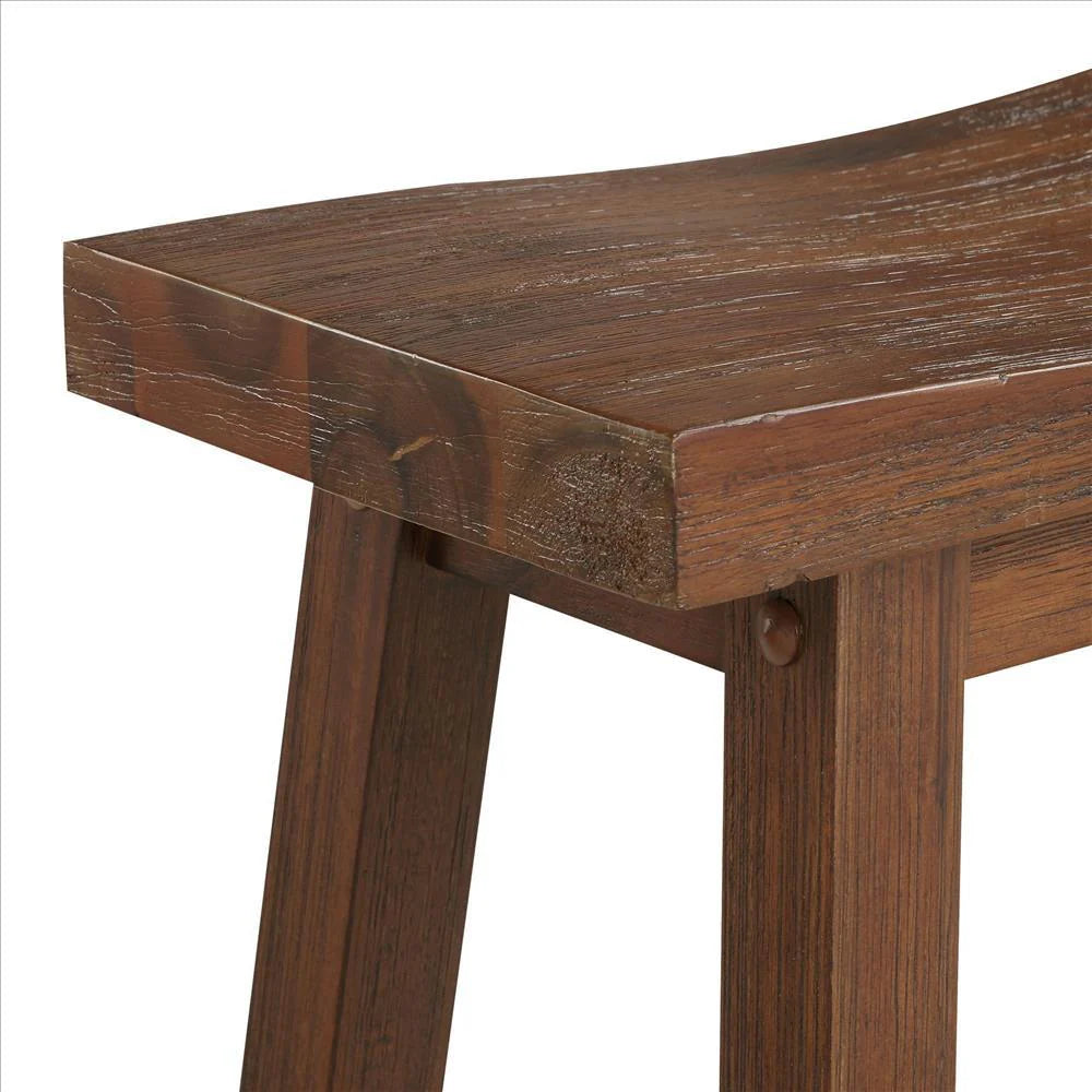 Rustic Saddle Design Wooden Barstool with Grain Details – Perfect for Your Home Bar, Brown