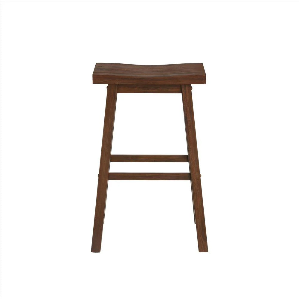 Rustic Saddle Design Wooden Barstool with Grain Details – Perfect for Your Home Bar, Brown