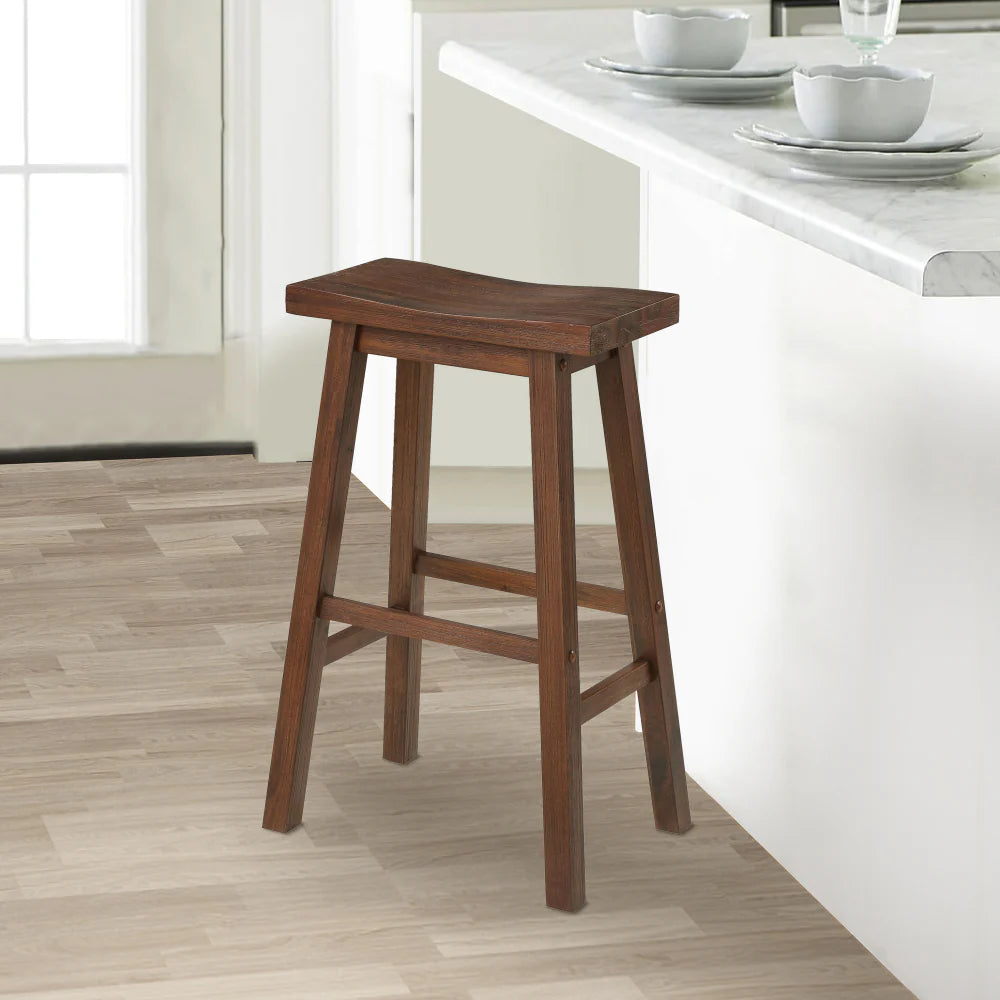 Rustic Saddle Design Wooden Barstool with Grain Details – Perfect for Your Home Bar, Brown