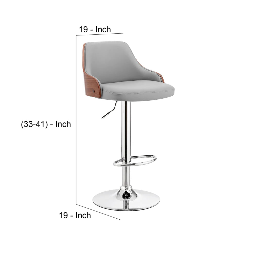 Faux Leather and Metal Adjustable Bar Stool - Contemporary Home Bar Furniture in Gray and Silver