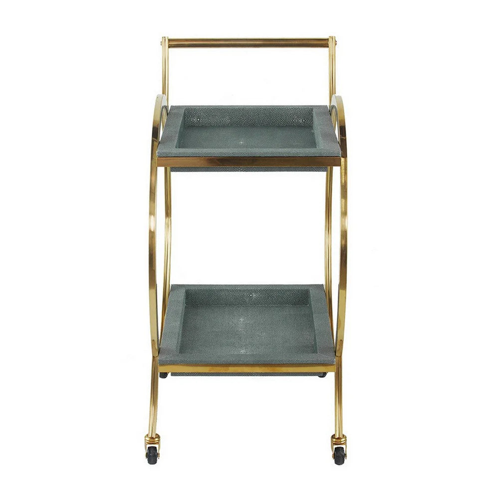 Sia 34-Inch Bar Cart & Serving Cart: Round Steel Frame with Removable Gray Trays and Gold Accents