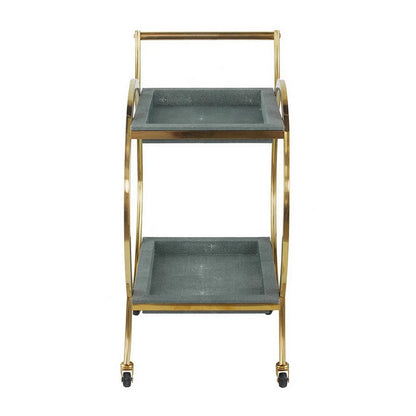 Sia 34-Inch Bar Cart & Serving Cart: Round Steel Frame with Removable Gray Trays and Gold Accents