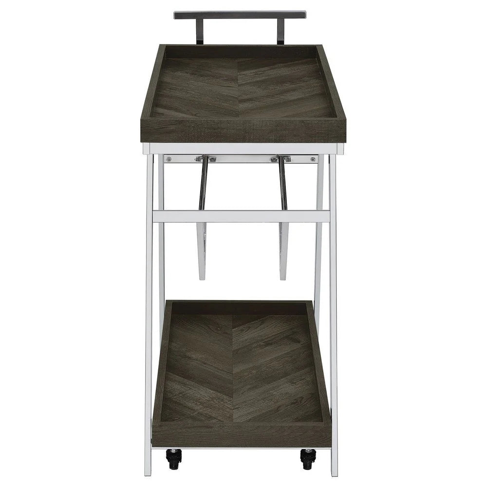 35-Inch Rolling Bar Cart & Serving Cart: 2-Tier with Drawer, Black Wood & Chrome Finish, Elegant Design