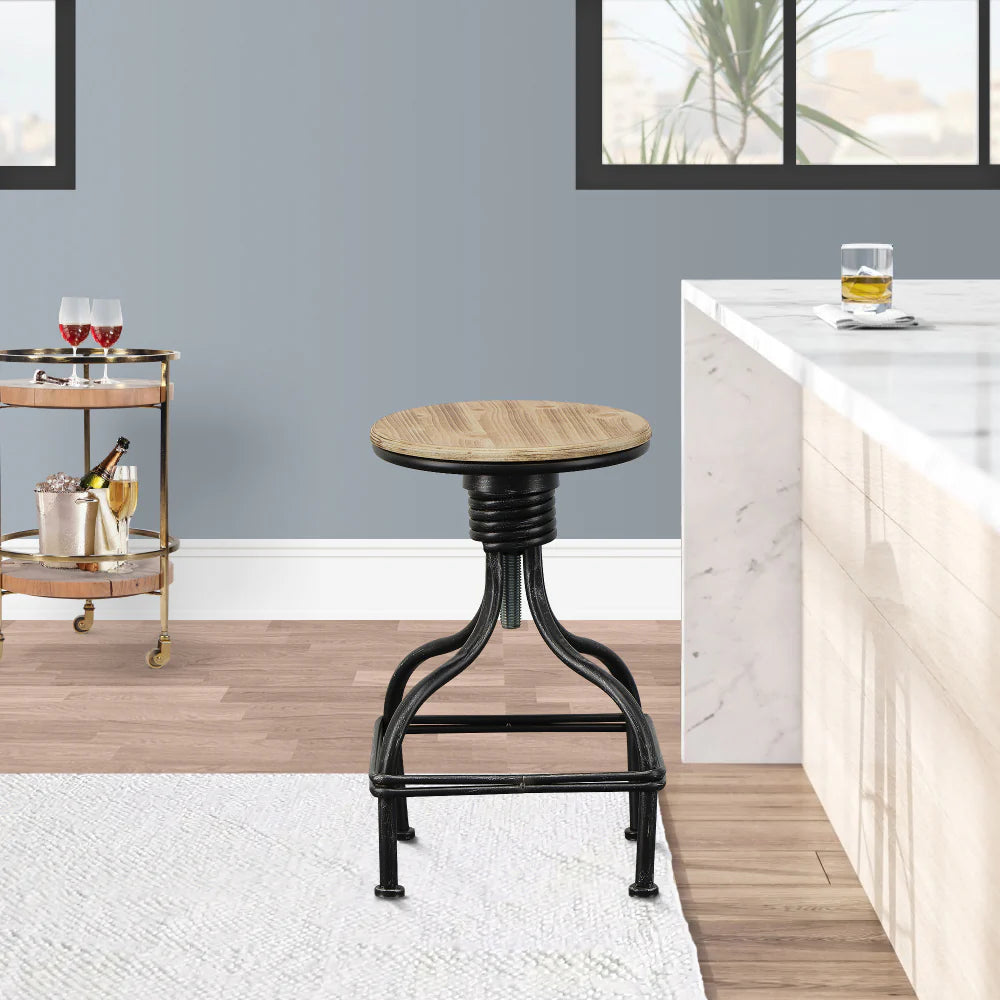 Vintage Metal Frame Swivel Counter Bar Stool with Round Padded Seat for Home Bar - Brown and Gray