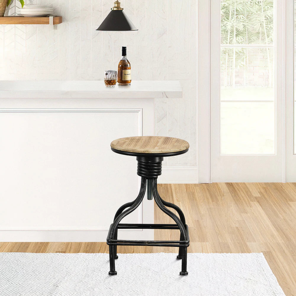 Vintage Metal Frame Swivel Counter Bar Stool with Round Padded Seat for Home Bar - Brown and Gray