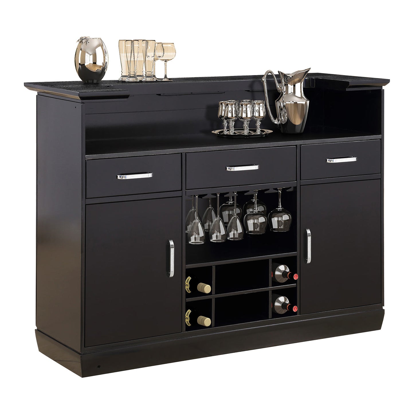 Morgen Contemporary 3-Drawer Bar Table Chic Home Bar and Cabinet