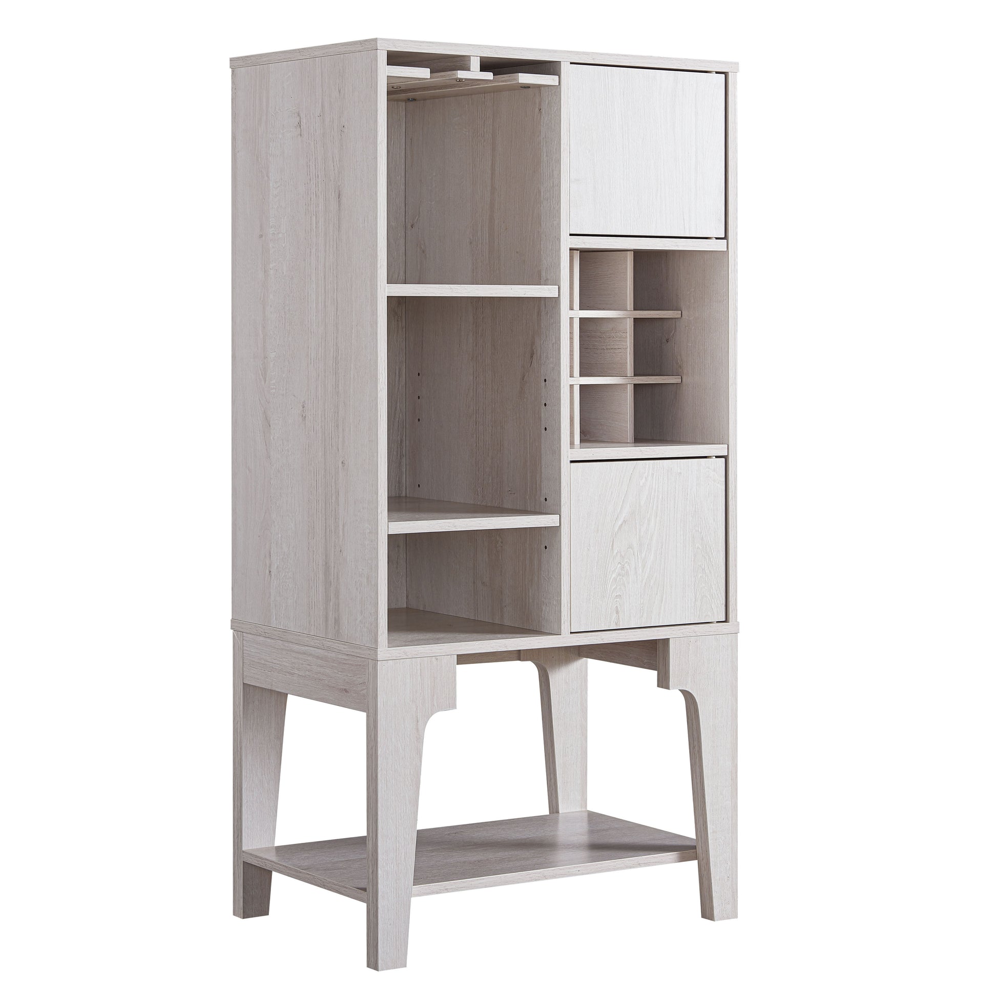 Doxnar Multi-Storage Wine Cabinet in White Oak Stylish Home Bar and Cabinet