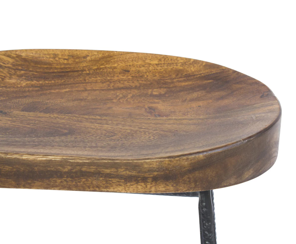 Jael 28-Inch Bar Stool: Mango Wood Saddle Seat with Iron Rod Legs – Stylish Addition to Your Home Bar