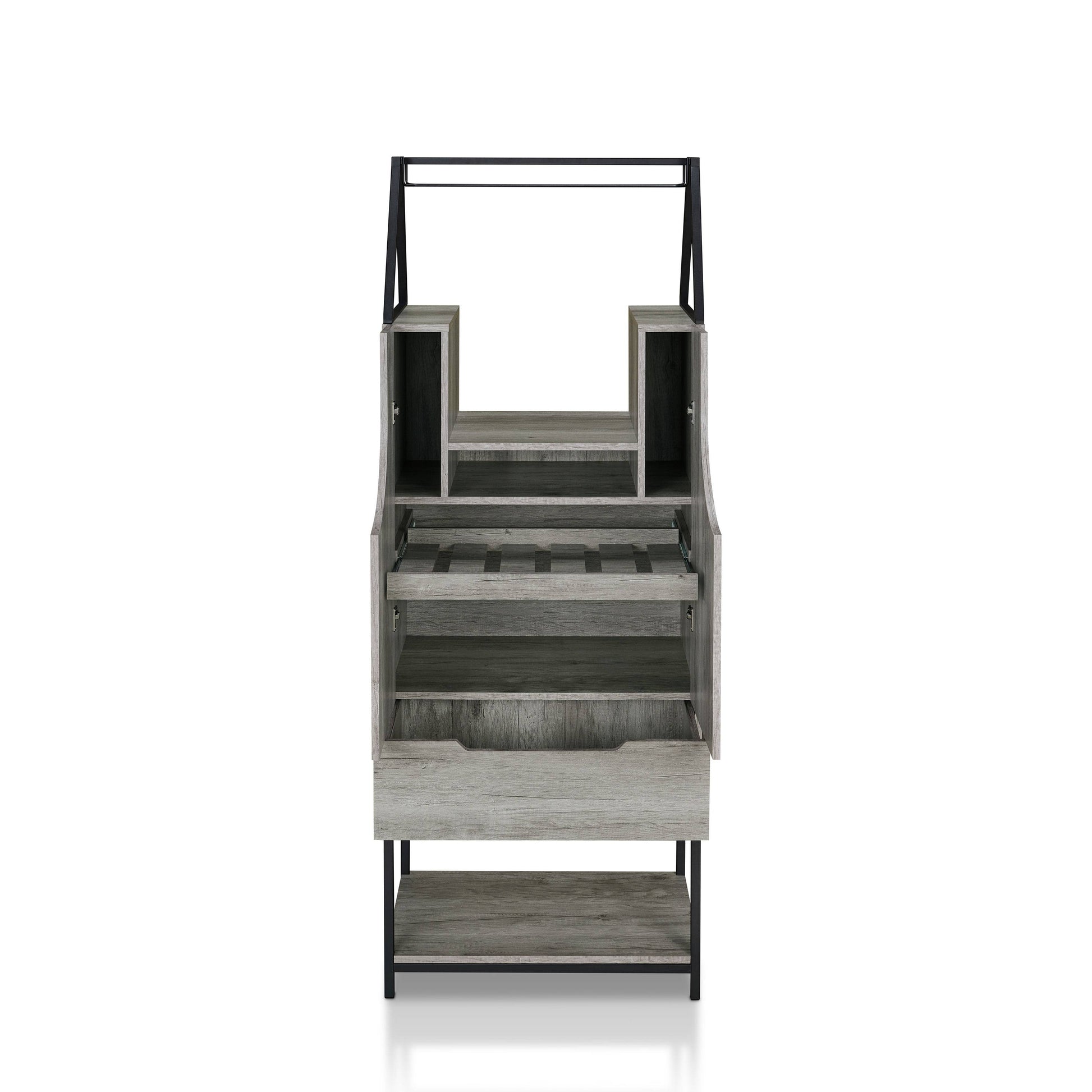 Robble Multi-Storage Wine Cabinet in Vintage Gray Oak Finish - Home Bar & Cabinet
