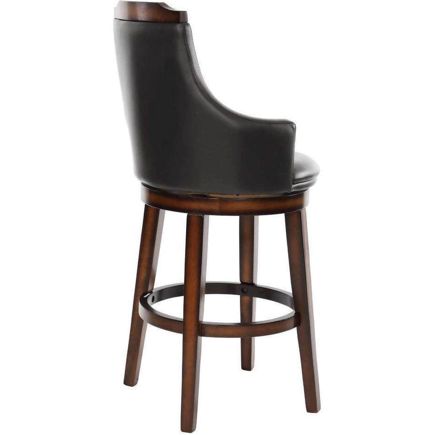 Wood & Leather Bar Height Chair With Swivel Mechanism, Oak Brown & Black, Set Of 2