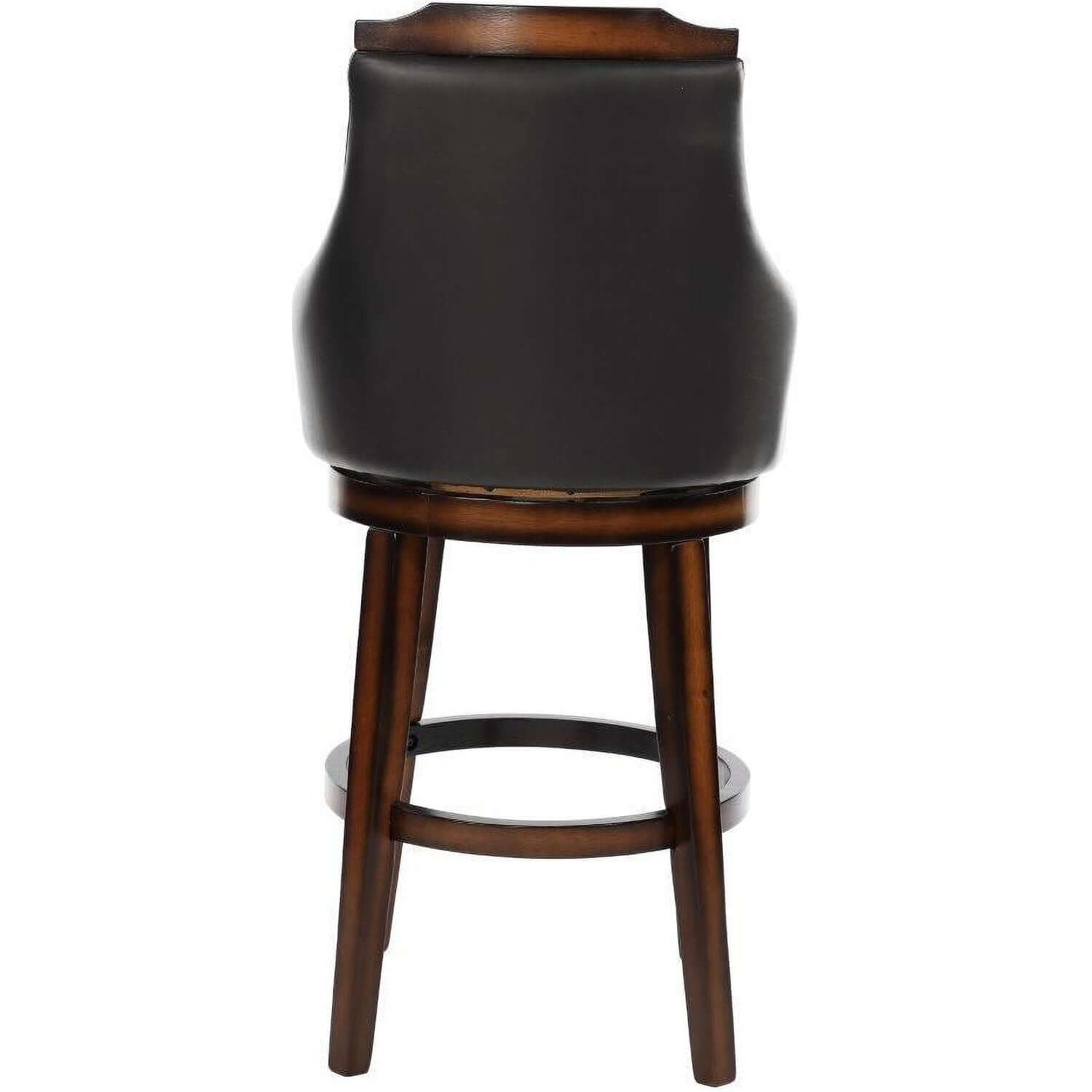 Wood & Leather Bar Height Chair With Swivel Mechanism, Oak Brown & Black, Set Of 2