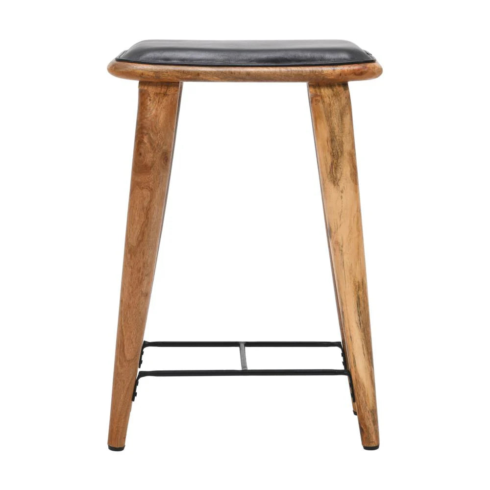 25-Inch Bar Stool: Genuine Leather Seat with Mango Wood Frame – Ideal for Your Home Bar