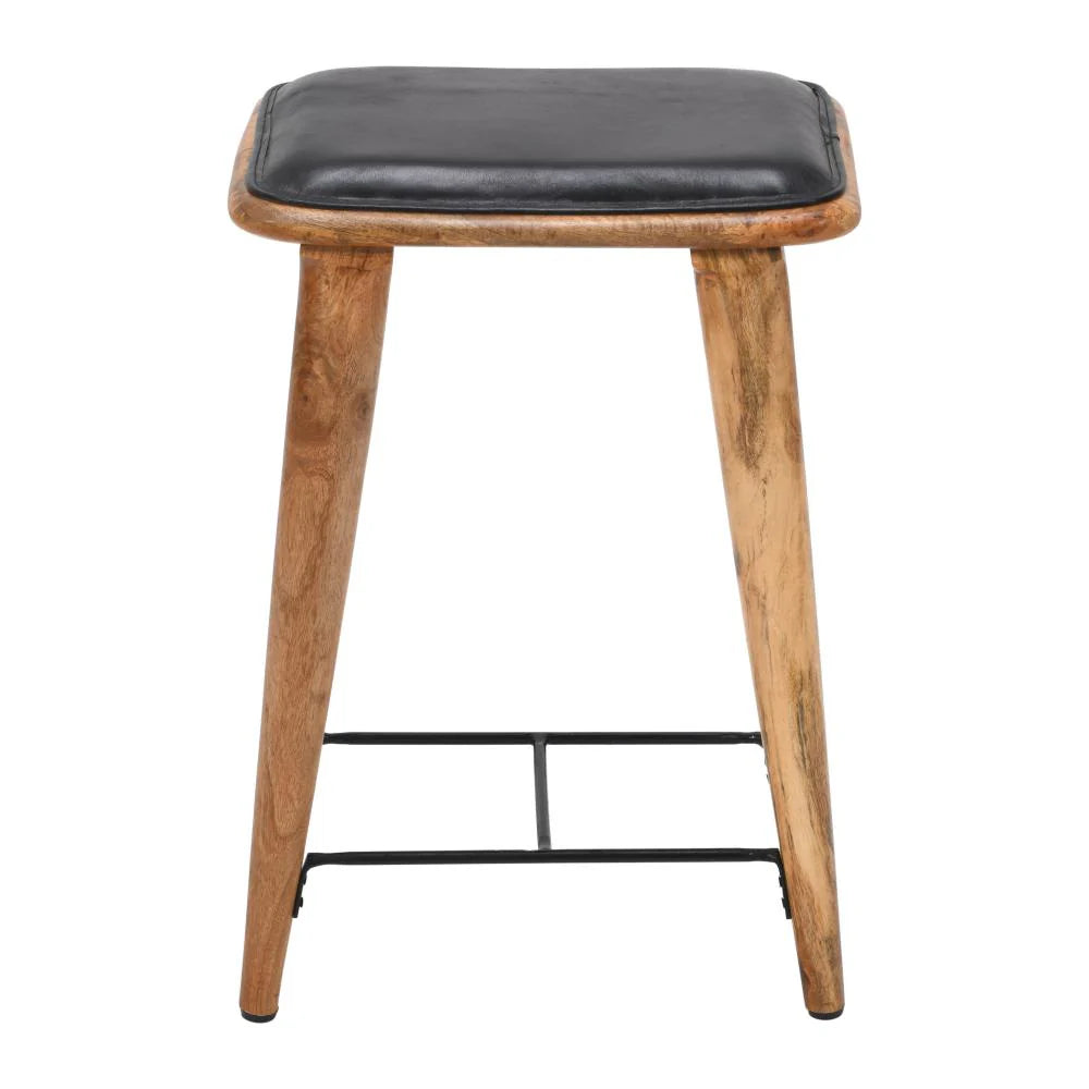 25-Inch Bar Stool: Genuine Leather Seat with Mango Wood Frame – Ideal for Your Home Bar