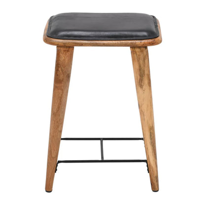 25-Inch Bar Stool: Genuine Leather Seat with Mango Wood Frame – Ideal for Your Home Bar