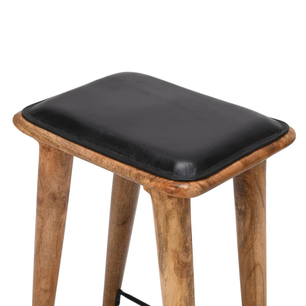 25-Inch Bar Stool: Genuine Leather Seat with Mango Wood Frame – Ideal for Your Home Bar