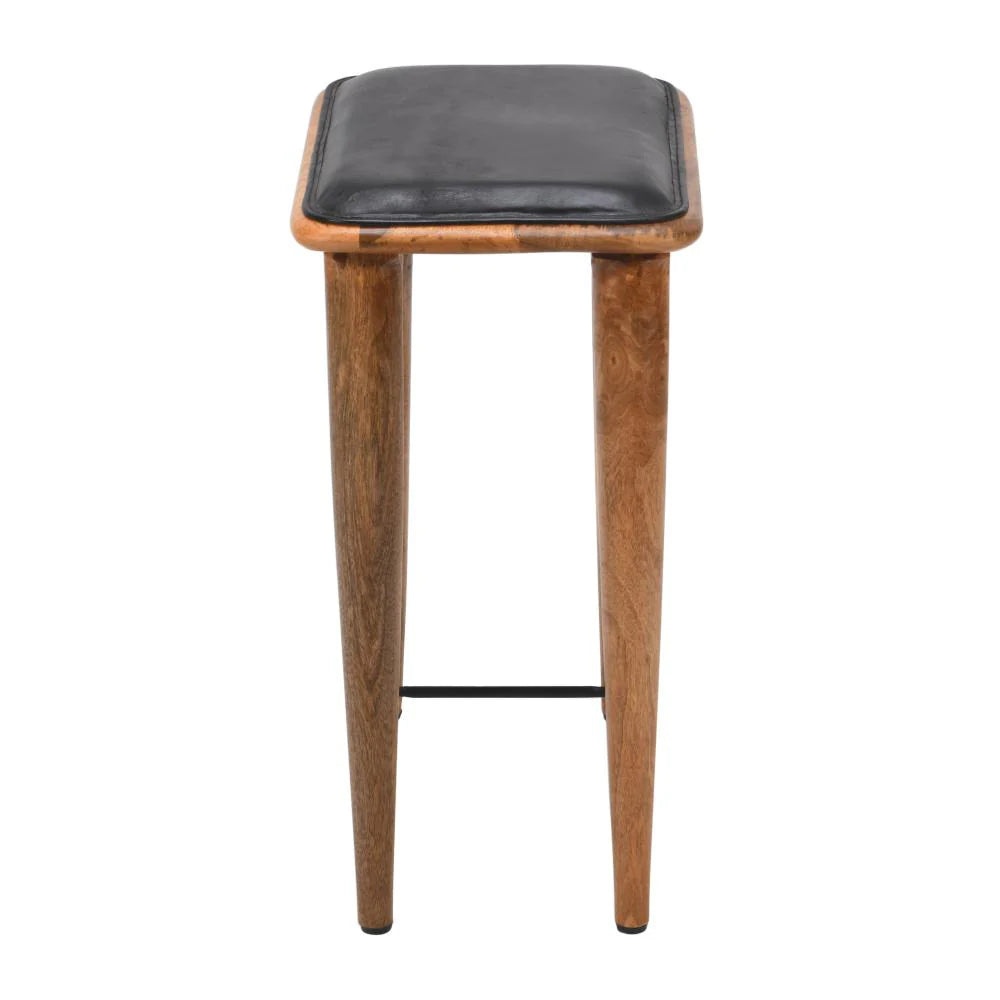 25-Inch Bar Stool: Genuine Leather Seat with Mango Wood Frame – Ideal for Your Home Bar